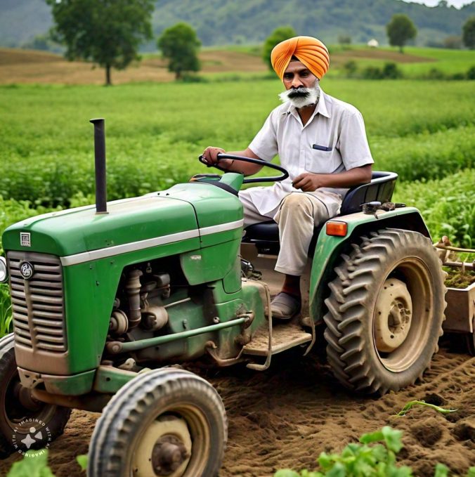 An Indian man operating a tractor in a field 2 e1714715836664